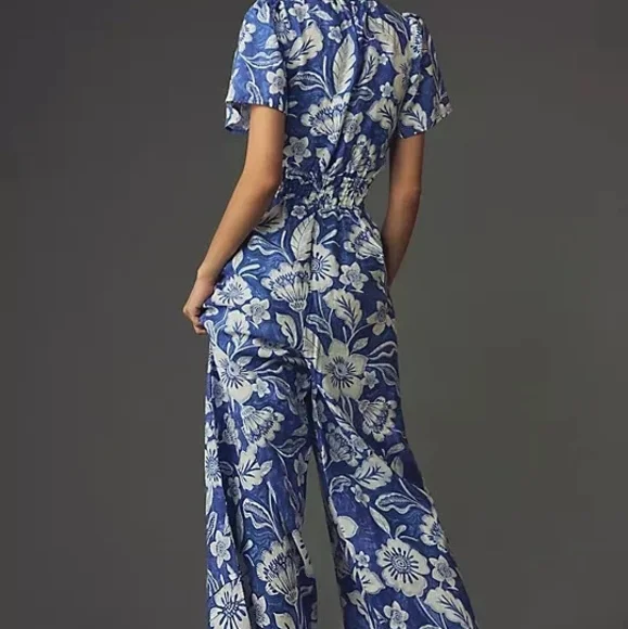 OPEN TO OFFERS Anthropologie The Somerset Wide Leg Linen Jumpsuit Size XS - Picture 2 of 4